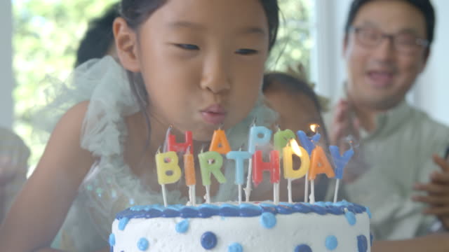 Slow-Motion-Shot-As-Girl-Blows-Out-Candles-On-Birthday-Cake