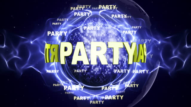 PARTY-Text-Animation-and-Disco-Ball,-Loop