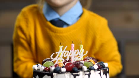 Midsection-of-toddler-boy-blowing-candles-on-cake