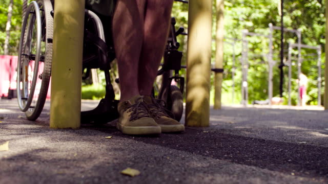 Beine-von-deaktivieren-Mann-im-Rollstuhl-sitzen
