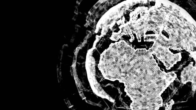 Close-up-weiß-3D-Planetenerde-drehen-auf-schwarzem-Hintergrund-endlos-wiederholbar-4k-Video-Animation.