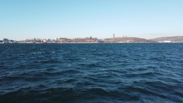 Seascape-with-city-view-on-the-horizon.-Vladivostok,-Primorsky-Krai.