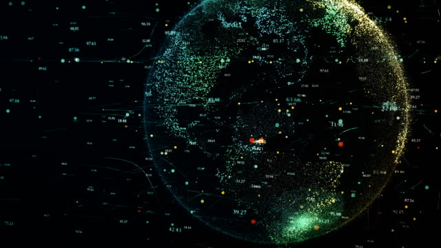 Grüner-Planet-Erde-dreht-sich-in-globales-futuristisches-Cyber-Netzwerk