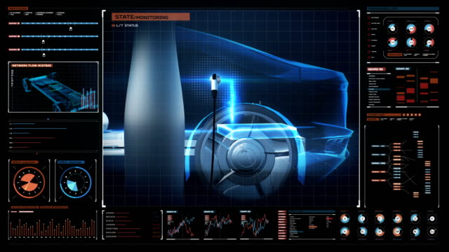 Batería-de-carga-Electrónica,-coche-híbrido-en-interfaz-de-pantalla-futurista-digital.-coche-futuro-ecológico.-Película-4k.2.