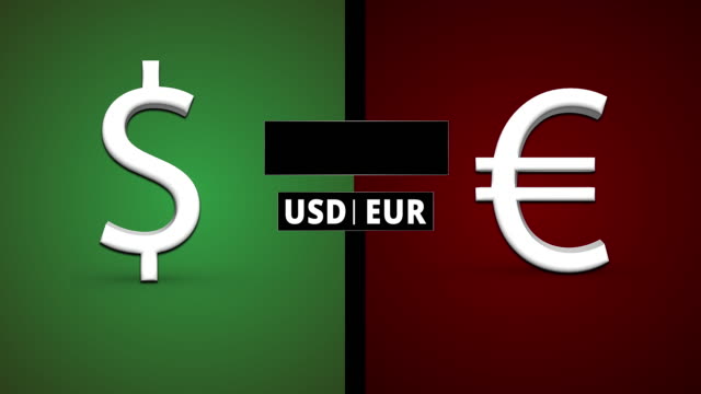 USD-/-EUR-Wechselkurs-Scenerios-3D-Animation;-Dollar-steigt,-Euro-fällt