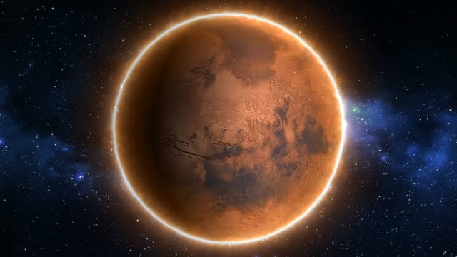 Beautiful-View-of-Planet-Mars-from-Space-Timelapse-and-Stars---4K-Seamless-Loop-Motion-Background-Animation