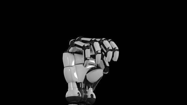3D-moderne-Mechanik-futuristische-Hand-auf-schwarzem-Hintergrund