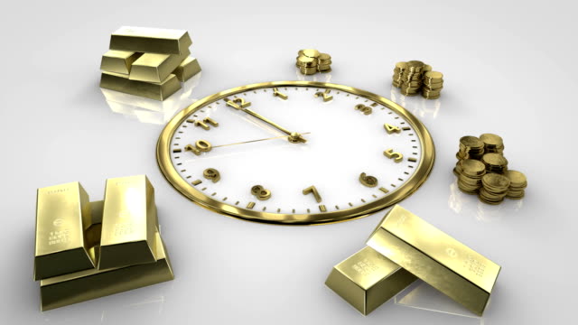 Time-Is-Money.-The-second-approach-12.-Watch-and-gold-coins-and-bars.