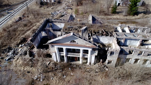 Aerial-view-of-the-ruined-property-in-ukraine