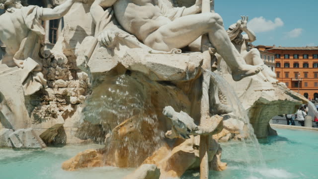 Tilt-shot:-Four-Rivers-fountain-in-Piazza-Navona-in-Rome-Italy