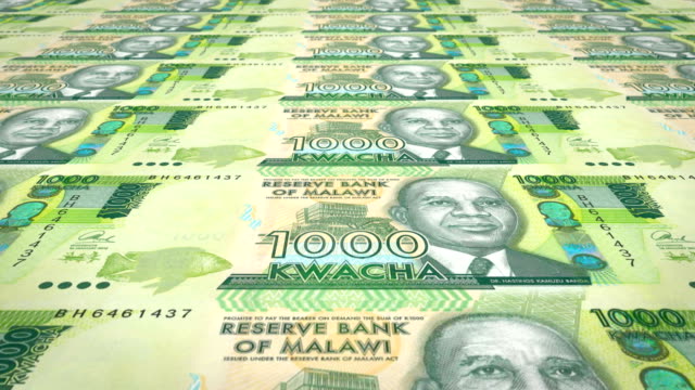 Banknoten-der-tausend-Malawi-Kwacha-Malawi-Rollen,-Bargeld,-Schleife
