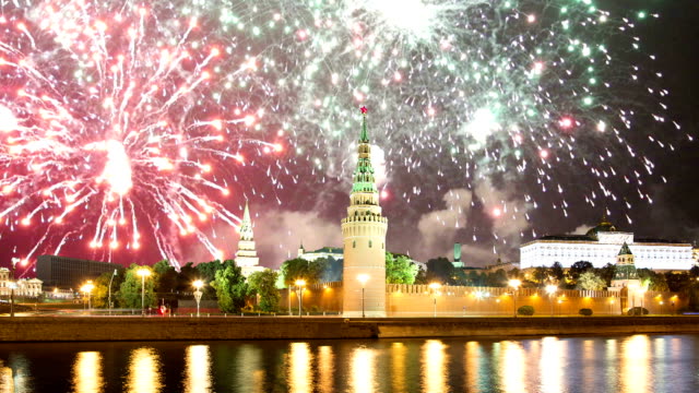 Fireworks-over-the-Kremlin,-Moscow,-Russia--the-most-popular-view-of-Moscow