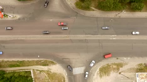 Aerial---City-traffic,-cars,-trucks,-buses-on-the-road---2