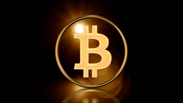 Rotierende-Bitcoin-auf-schwarzem-Hintergrund,-3d-animation