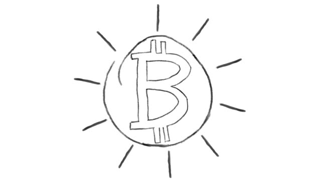 animierte-Bitcoin-Symbol,-Kreide-Strich-auf-weißem-Grund,-Ideal-für-Compositing,-Verwendung-als-Maske,-Ideal-für-Daten,-Wirtschaft,-Finanzen-und-internet
