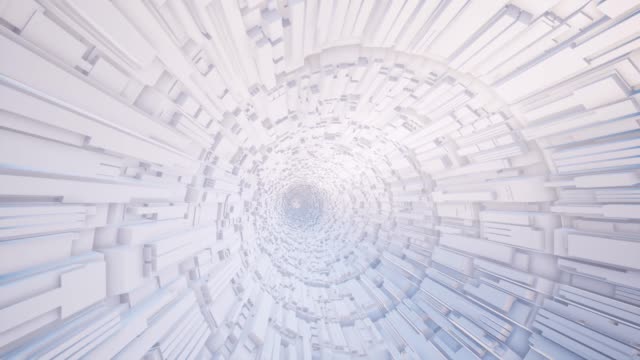 Futuristic-white-tunnel-3d-rendered-animation.-Realistic-sci-fi-corridor-with-volumetric-rectangular-design-elements-on-walls-footage.-Modern-architecture-concept.-Hi-tech-tube-interior-video