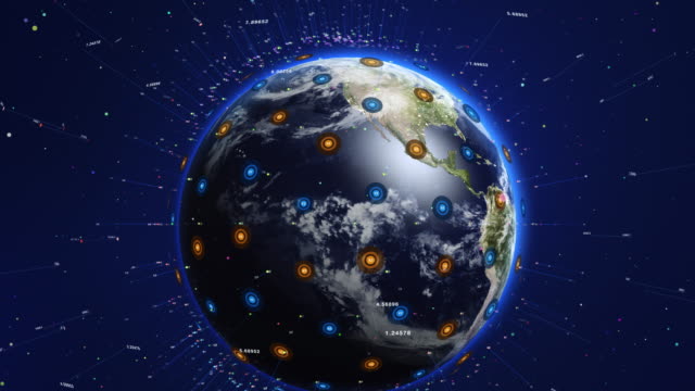 Digitalen-glänzende-Erde-langsam-umkreisen.-Globalen-Netzwerk-Konzept.