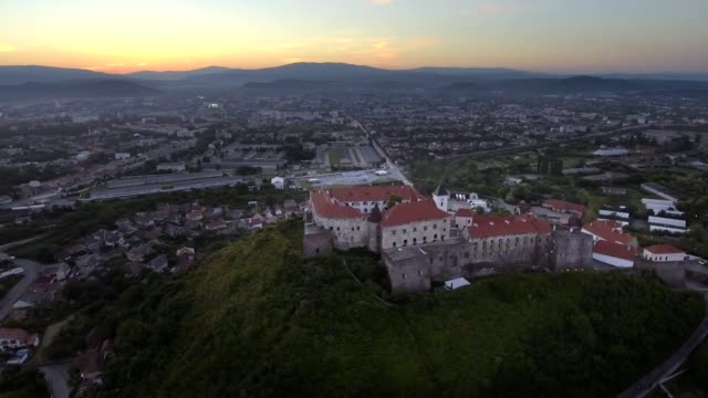Aerial-view-of-the-Mukachevo-castle-Palanok-medieval-fortress-in-western-Ukraine