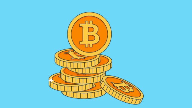 Animation-der-Goldmünzen-mit-Bitcoin-anmelden,-flachen-Stil.