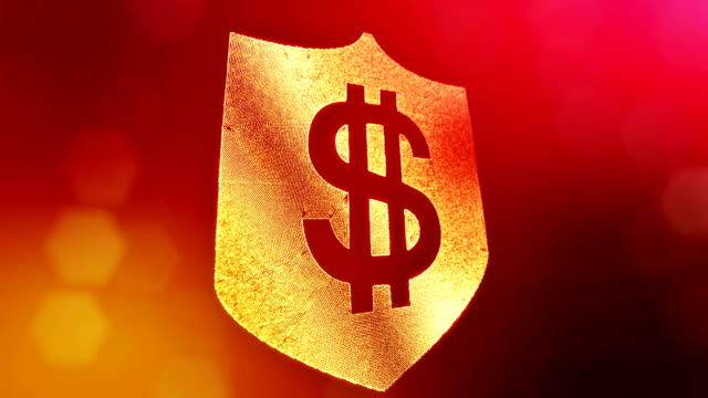 dollar-sign-on-the-shield.-Finance-background-of-luminous-particles.-3D-loop-animation-with-depth-of-field,-bokeh-and-copy-space-for-your-text.-red-color-v1