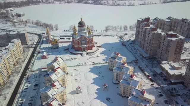 Invierno-de-Kiev,-a-vista-de-pájaro