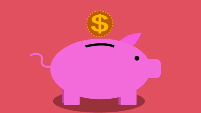 Piggy-bank-money-saving-concept,-looping-animation-red