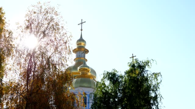 Schönen-orthodoxen-Christian-Church-und-Herbst-Bäume.-Kiew.
