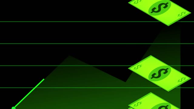 dollars-fall-in-a-pile-on-black-background-green-line-graph