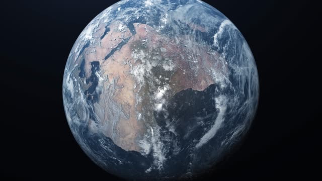 Ultra-realistische-Erde-im-Weltraum-rotierend-und-driftenweg,-Sterne-im-Hintergrund---4K