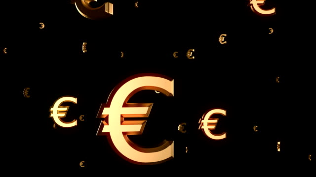 Euro-Zeichen-fallen,-Schleife,-3D-animation
