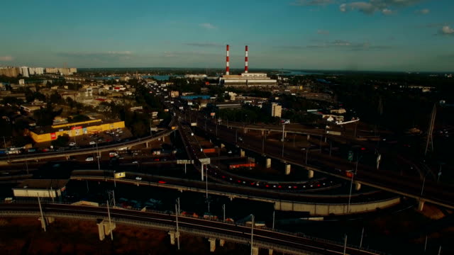 Aerial-top-view-on-freeway-overpass,highway-trestle-4k-footage