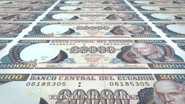 Banknoten-von-zwanzigtausend-ecuadorianischer-Sucre-Ecuadors,-Bargeld,-Schleife