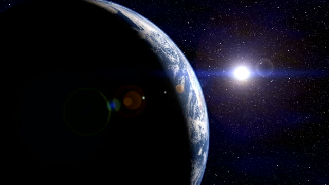 El-planeta-tierra-gira-hacia-el-sol-en-el-espacio-estrellado