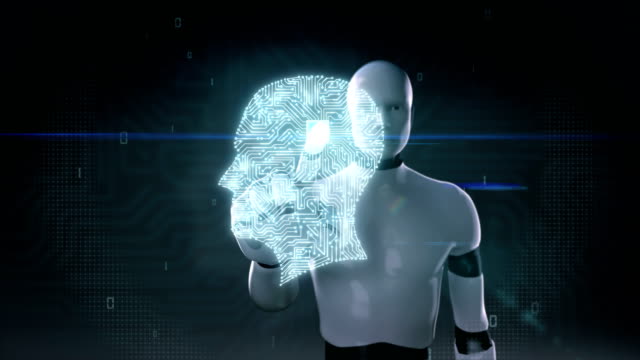 Robot,-cyborg-touching-brain,-connected-Brain-shape-circuit-board,-4K-movie.grow-artificial-intelligence.1
