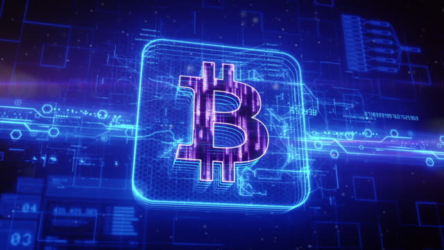 Bitcoin-Symbol-auf-blauem-Hintergrund-abstrakt