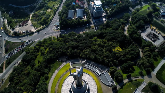 KIEV,-UKRAINE-July-20,-2018:-Aerial-view.-Mother-Motherland