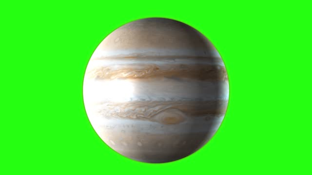 Planet-Jupiter-in-seiner-eigenen-Umlaufbahn-im-freien-Weltraum-dreht.-Green-screen