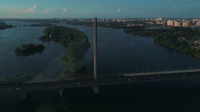 Aerial-drone-footage.-Fly-around-south-bridge-in-kyiv.