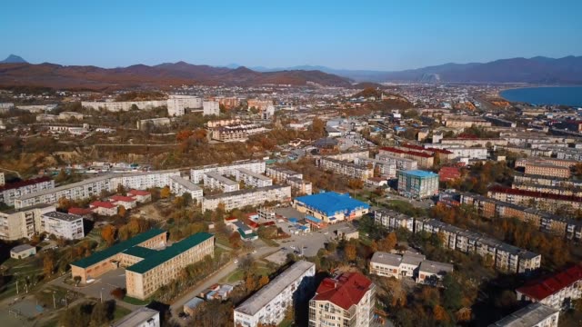 Spring---Nakhodka,-Primorsky-Territory.-View-from-above.-Residential-buildings-in-the-small-port-city-of-Nakhodka.
