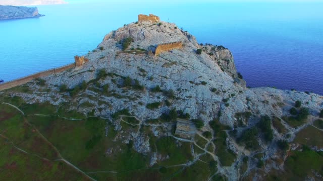 Aerial-view-of-the-Genoese-fortress-in-Sudak,-Crimea