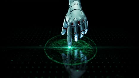 Close-up-Artificial-Intelligence-Concept:-Robot-Arm-Touch-Screen-Button-and-Activate-Futuristic-Web-Quantum-AI.-3D-Visualization-of-Computer-Technology-and-Digitalization-Brain-Abstract-Animation