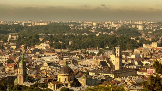Time-lapse-in-old-city-with-moving-clouds.-Lviv,-Ukraine.