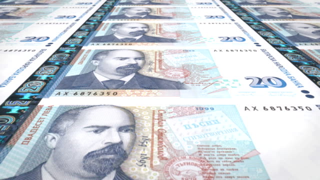 Billetes-de-veinte-Lev-búlgaro-de-Bulgaria,-dinero-en-efectivo,-lazo