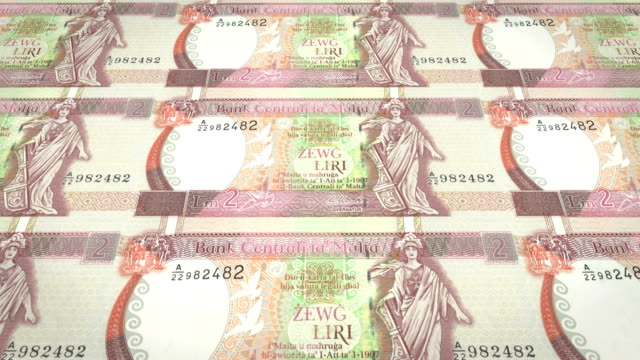 Banknotes-of-two-maltese-liras-or-liri-of-Malta,-cash-money,-loop