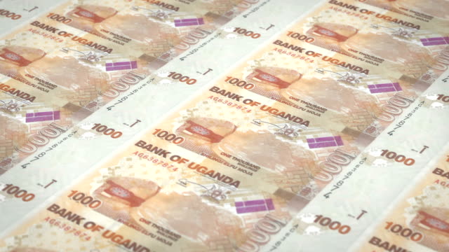 Banknotes-of-one-thousand-Ugandan-shilling-of-Uganda,-cash-money,-loop