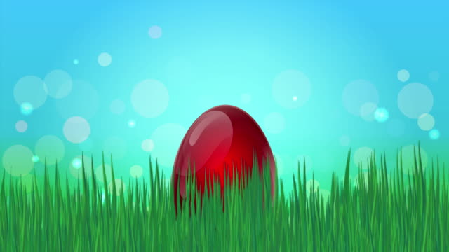 Locos-de-dibujos-animados-saltar-el-huevo-de-Pascua-en-un-pasto-verde