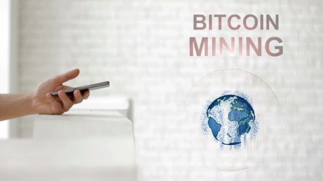 Hände-zu-starten,-die-Erde-Hologramm-und-Bitcoin-Mining-text