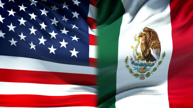 Vereinigten-Staaten-und-Mexiko-Fahnen-Hintergrund,-diplomatische-und-wirtschaftliche-Beziehungen