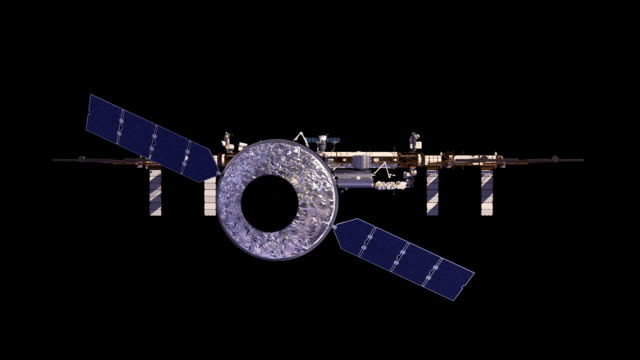 Cargo-Spaceship-Is-Preparing-To-Dock-With-International-Space-Station.-With-Alpha-Channel.
