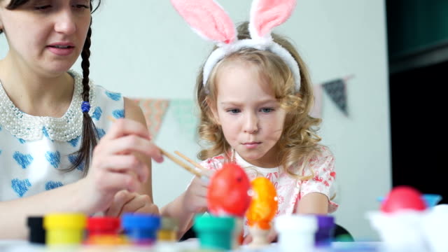 Little-Girl-with-Mother-Decorating-Easter-Eggs